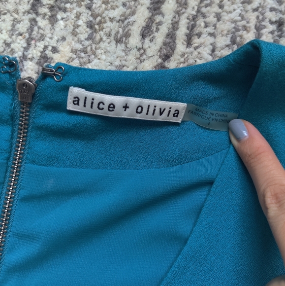 *Alice + Olivia* Faux wrap v-neck teal mini dress - Picture 2 of 8